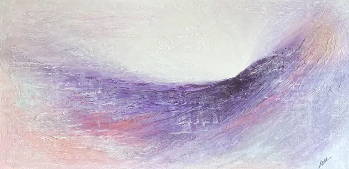 Abstract schilderij 'Lilac Dreams' in dromerige lila tinten met dynamische reliëfstructuren "Lilac Dreams" (60x120cm) van Yelena Bondarenko. Een abstract en dromerig schilderij in acryl op linnen. Vraag informatie aan.