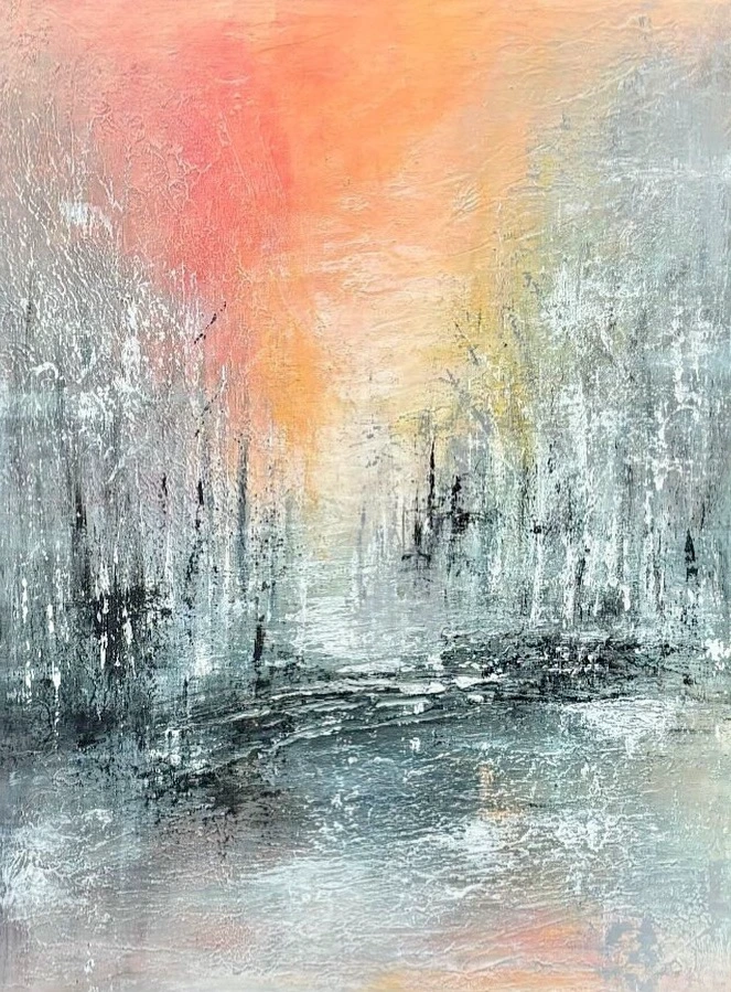 Acrylschilderij "Silent Enchantment" (80x60 cm) met herfsttinten en natuurlijke texturen. Hoofdprijs Artpoint Kasteel Borluut 2025 Acrylschilderij Silent Enchantment (80x60 cm) met herfsttinten en natuurlijke texturen.