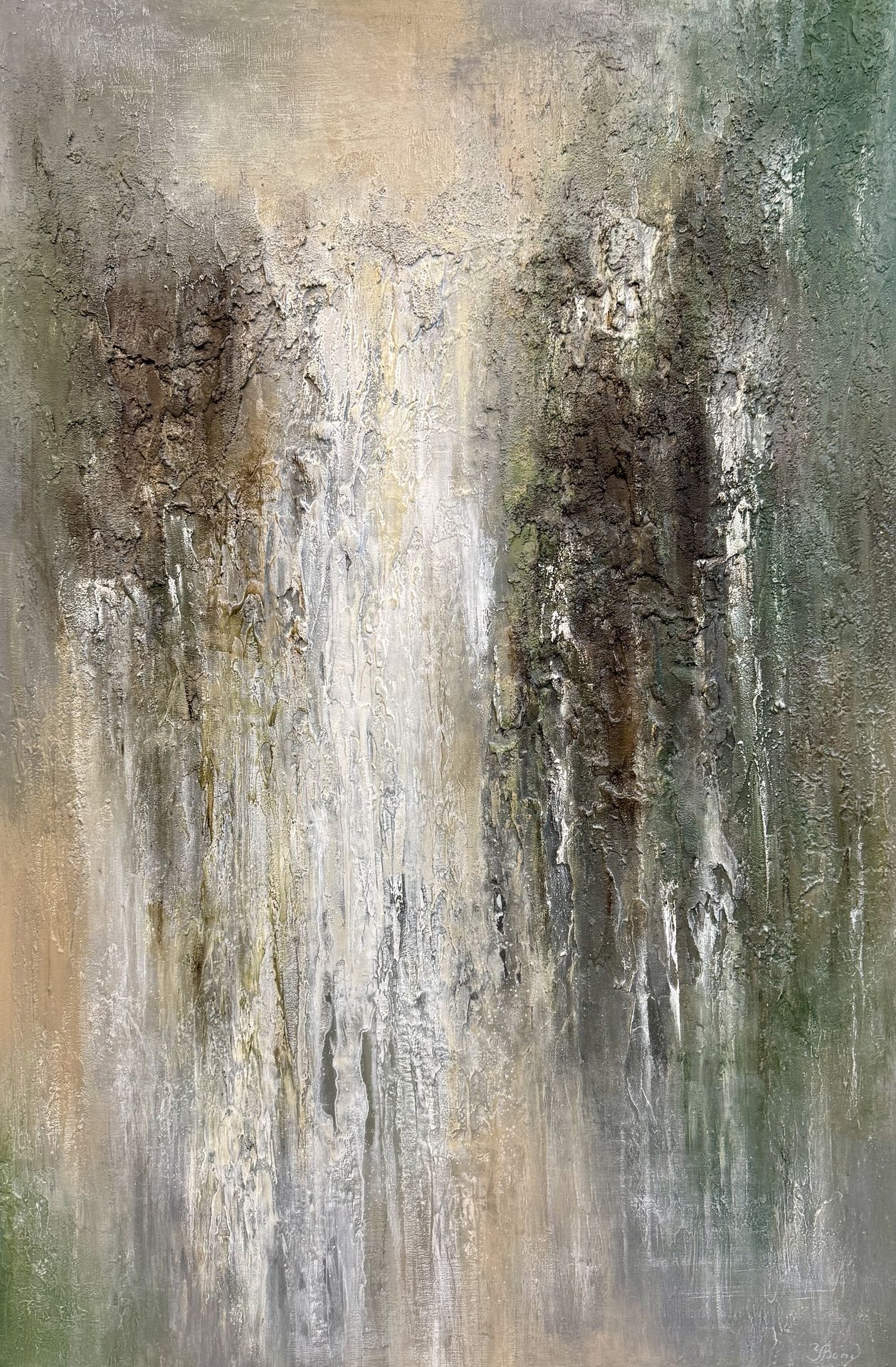 Abstract schilderij "Streams of Time" van Yelena Bondarenko, structuur en acryl op linnen