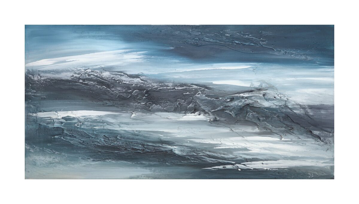 Abstract painting "Beyond the Waves" by Yelena Bondarenko, 50 × 100 cm, texture and acrylic on linen