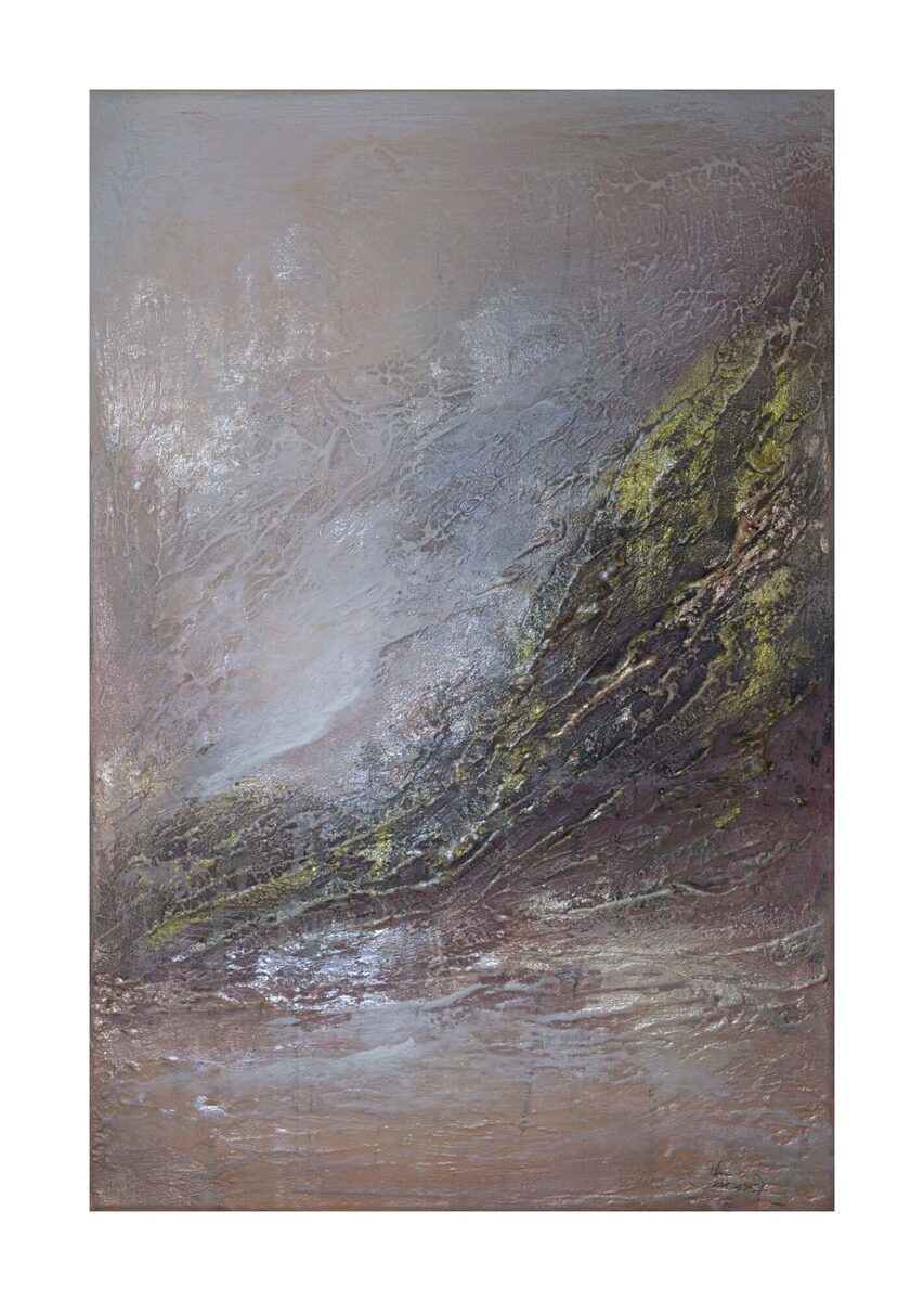 Abstract painting "Breath of Winter" by Yelena Bondarenko, 60 × 40 cm, texture and acrylic on linen