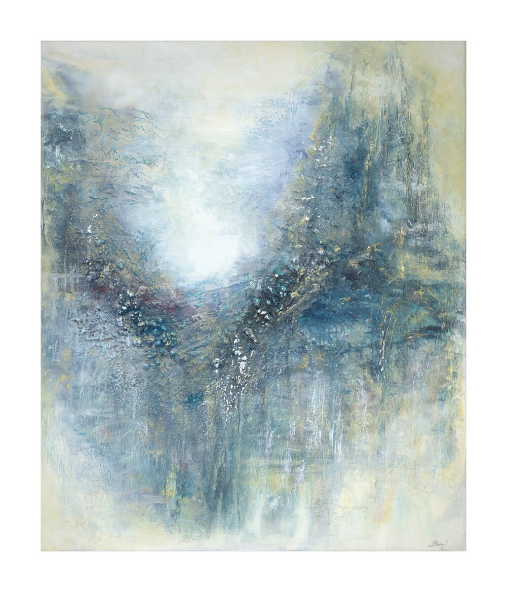 Abstract painting "Corfu" by Yelena Bondarenko, 120 × 100 cm, texture and acrylic on linen