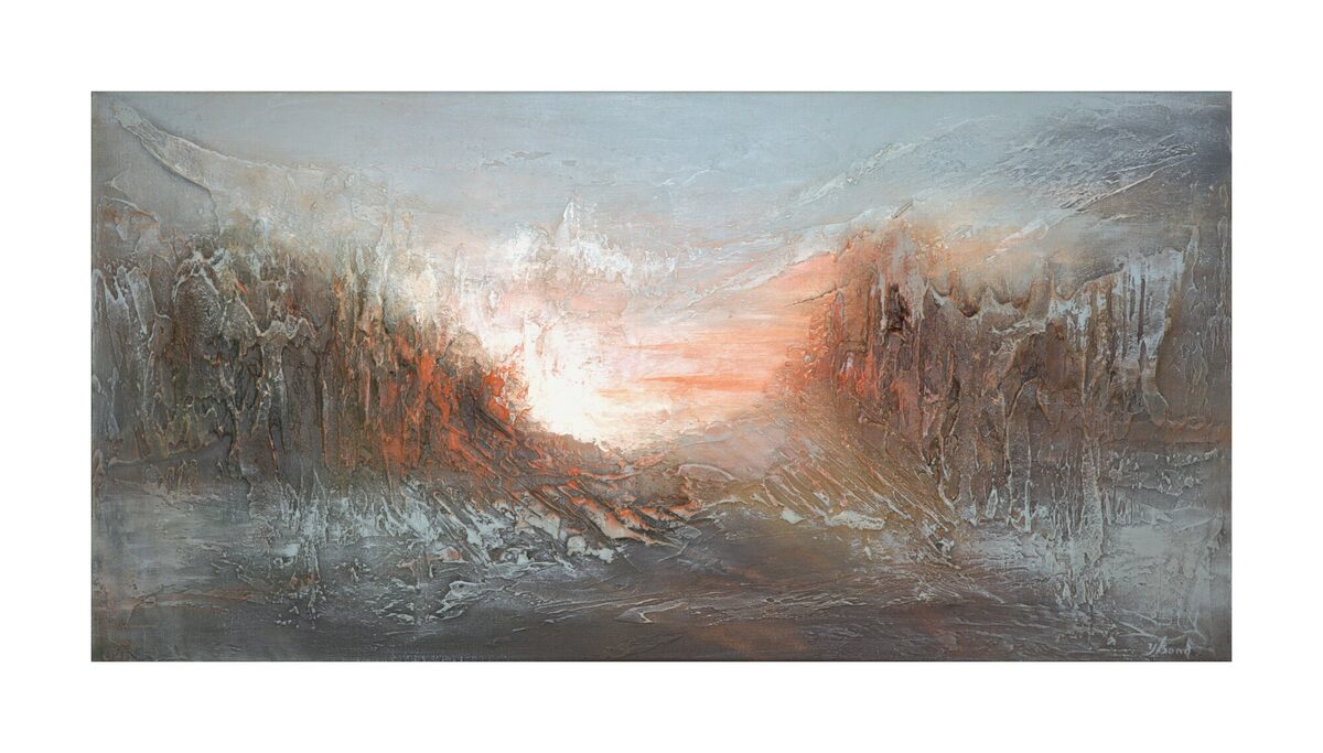 Abstract schilderij "Dragonstone" van Yelena Bondarenko, 50 × 100 cm, structuur en acryl op linnen