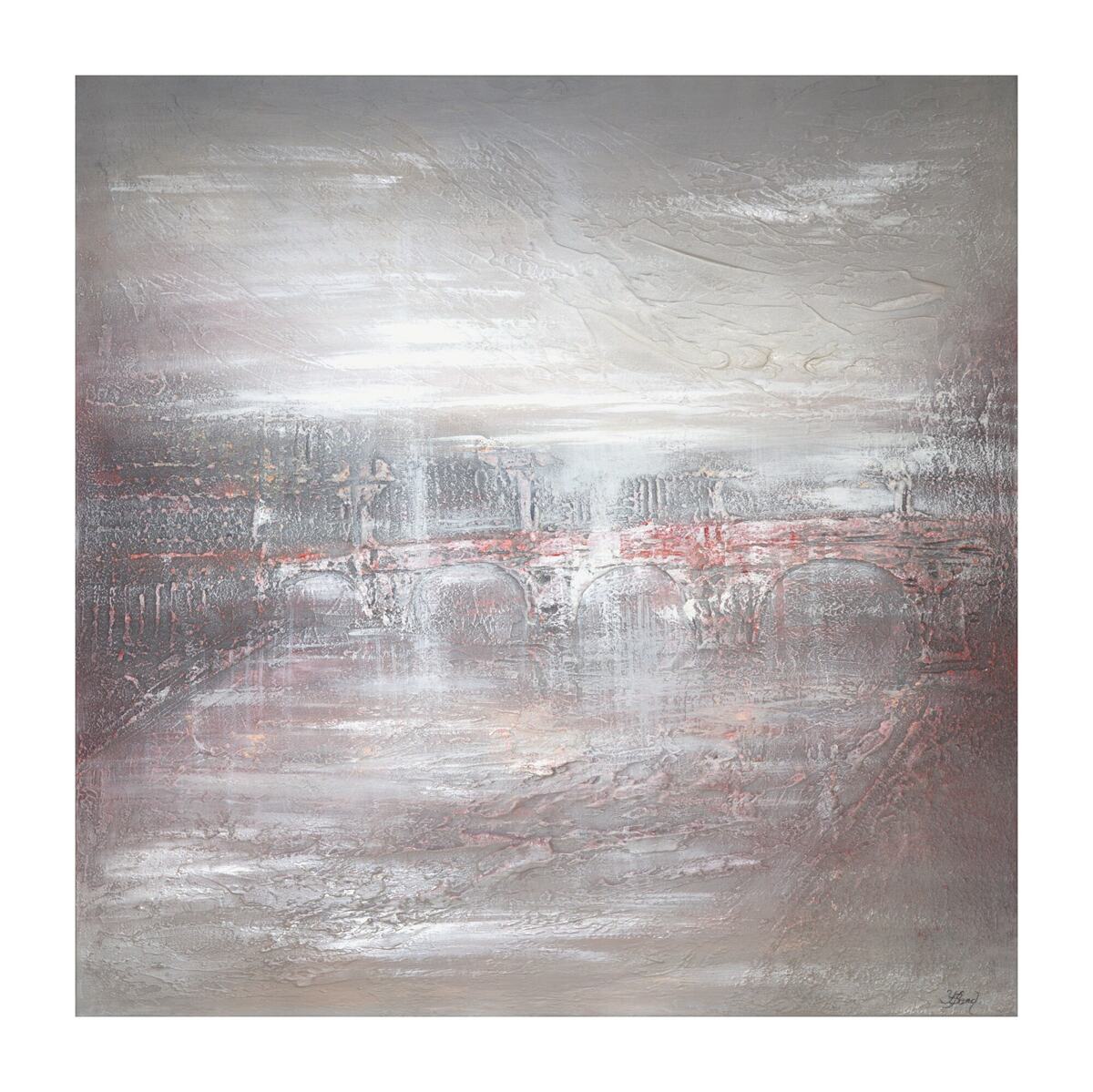 Abstract painting "Embracing the Seine" by Yelena Bondarenko, 90 × 90 cm, texture and acrylic on linen