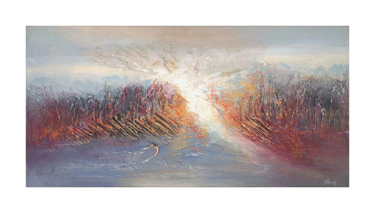 Абстрактная картина "Flame of Ice" Елены Бондаренко, 50 × 100 см, структура и акрил на льне