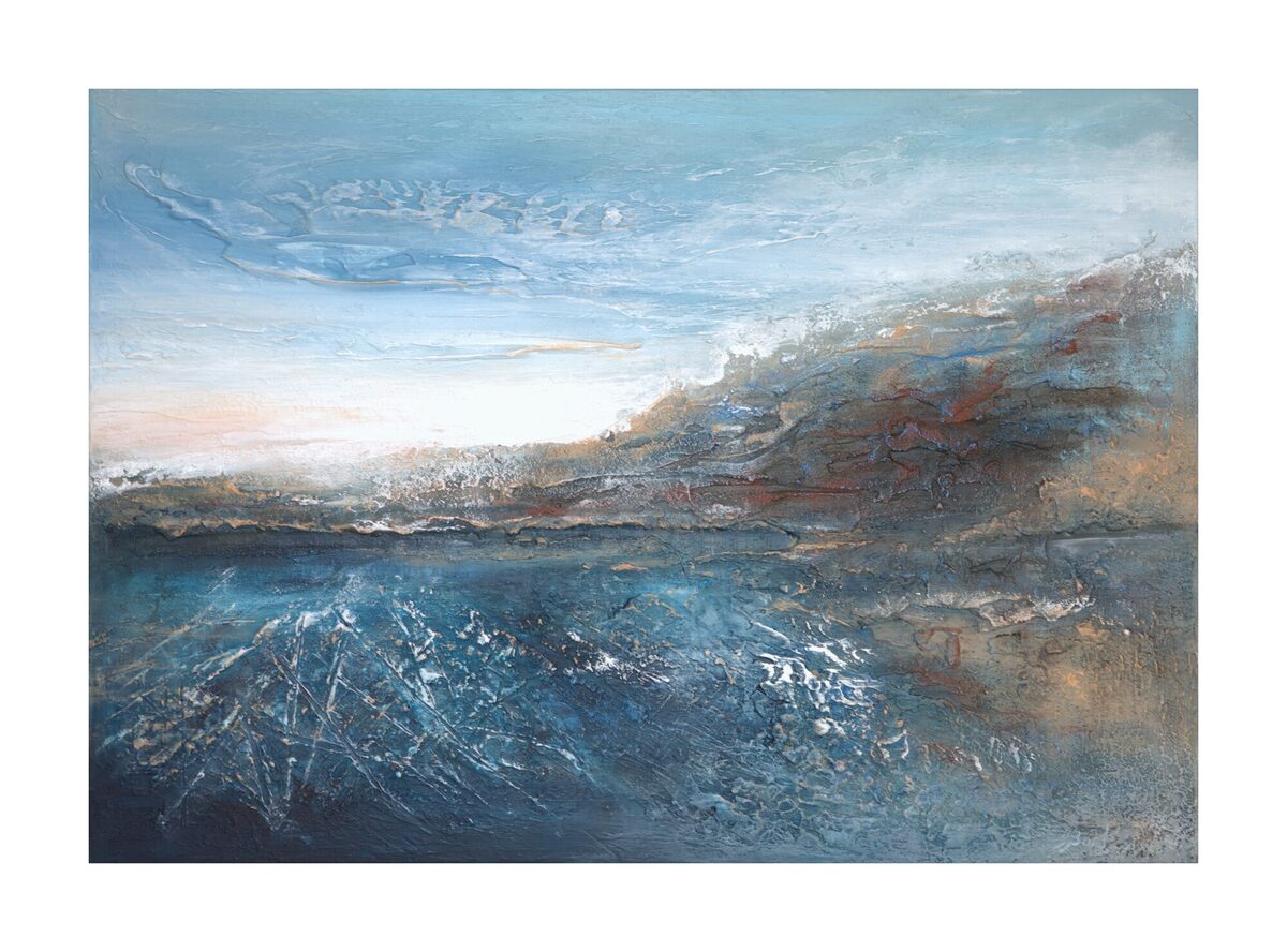 Abstract painting "Northern Rift" by Yelena Bondarenko, 70 × 100 cm, texture and acrylic on linen