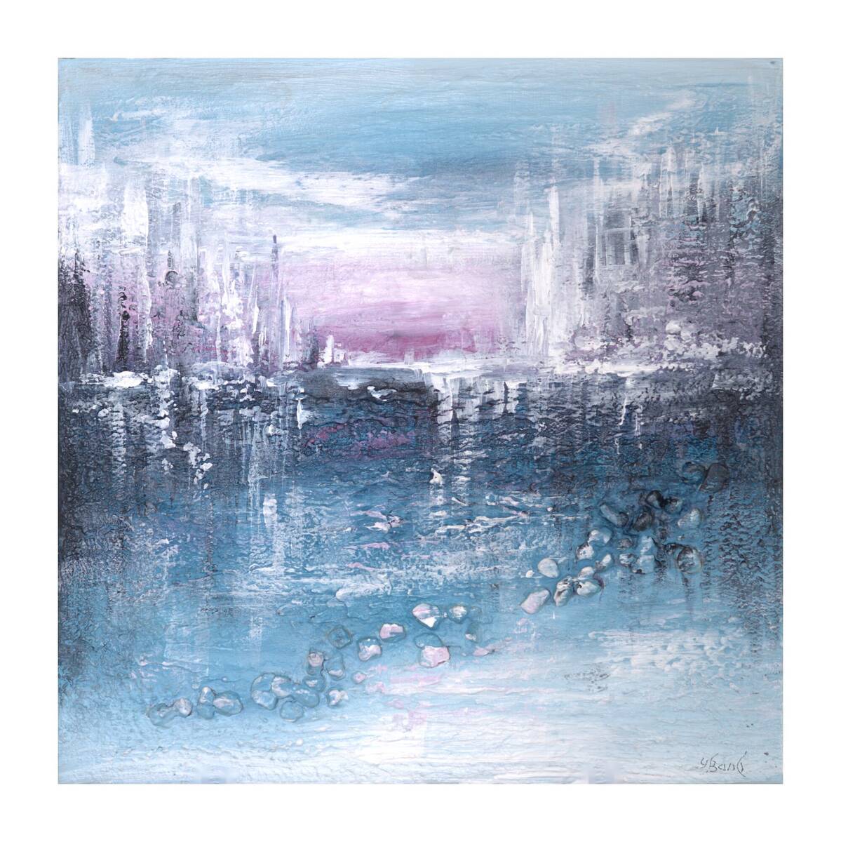 Abstract painting "Path to Serenity" by Yelena Bondarenko, 40 × 40 cm, texture and acrylic on linen