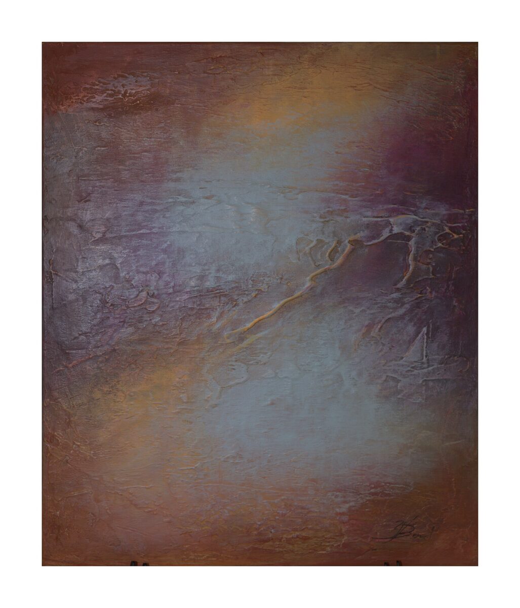 Abstract painting "Reflections of Dawn" by Yelena Bondarenko, 60 × 50 cm, texture and acrylic on linen