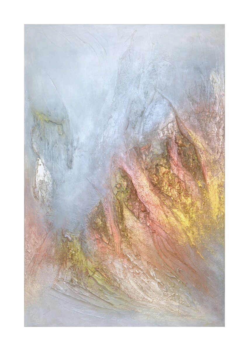 Abstract painting "The Golden Mountains of Montserrat" by Yelena Bondarenko, 120 × 80 cm, texture and acrylic on linen