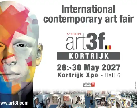 Affiche van art3f Kortrijk, 5e editie, 28 tot en met 30 mei 2027, Kortrijk Xpo Hal 6
